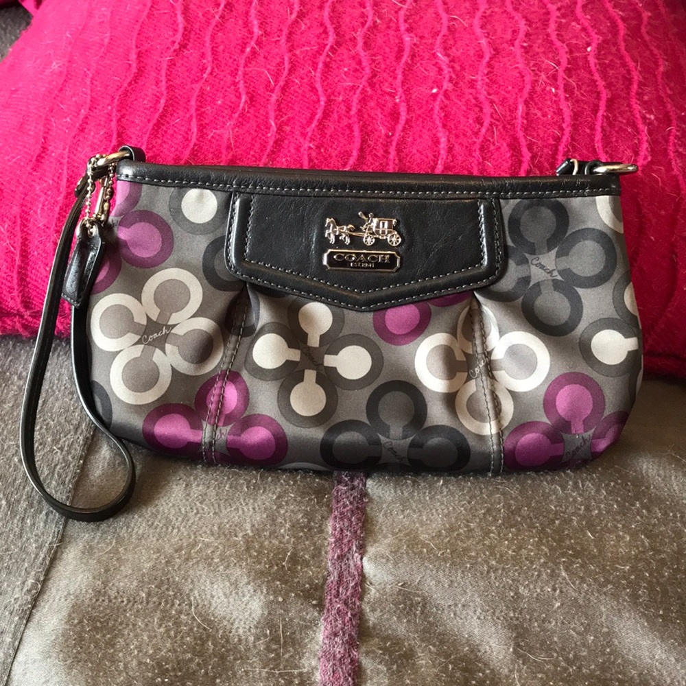 Purple and grey Coach wristlet